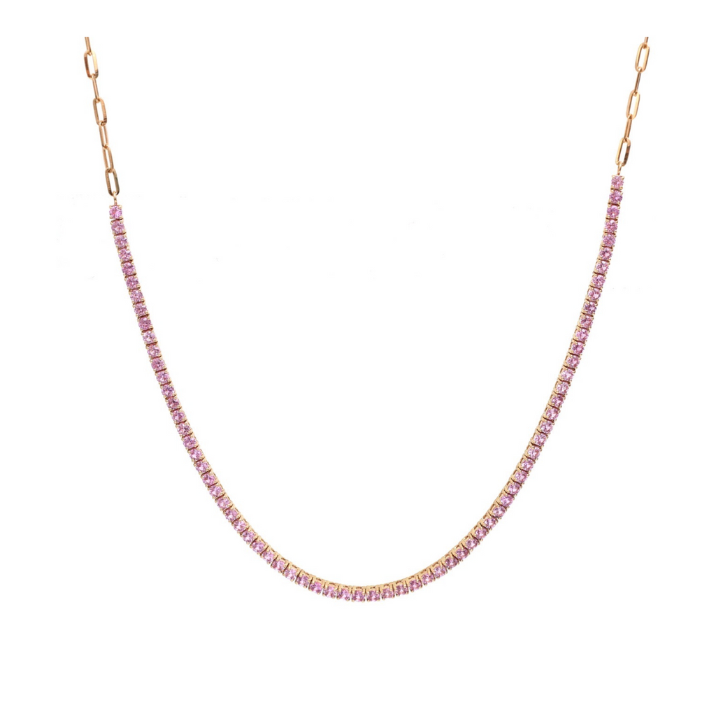 Halfway Pink Sapphire Tennis Paperclip Necklace