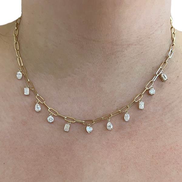 Lab-Grown Multi-Shape Paperclip Dangle Necklace on neck