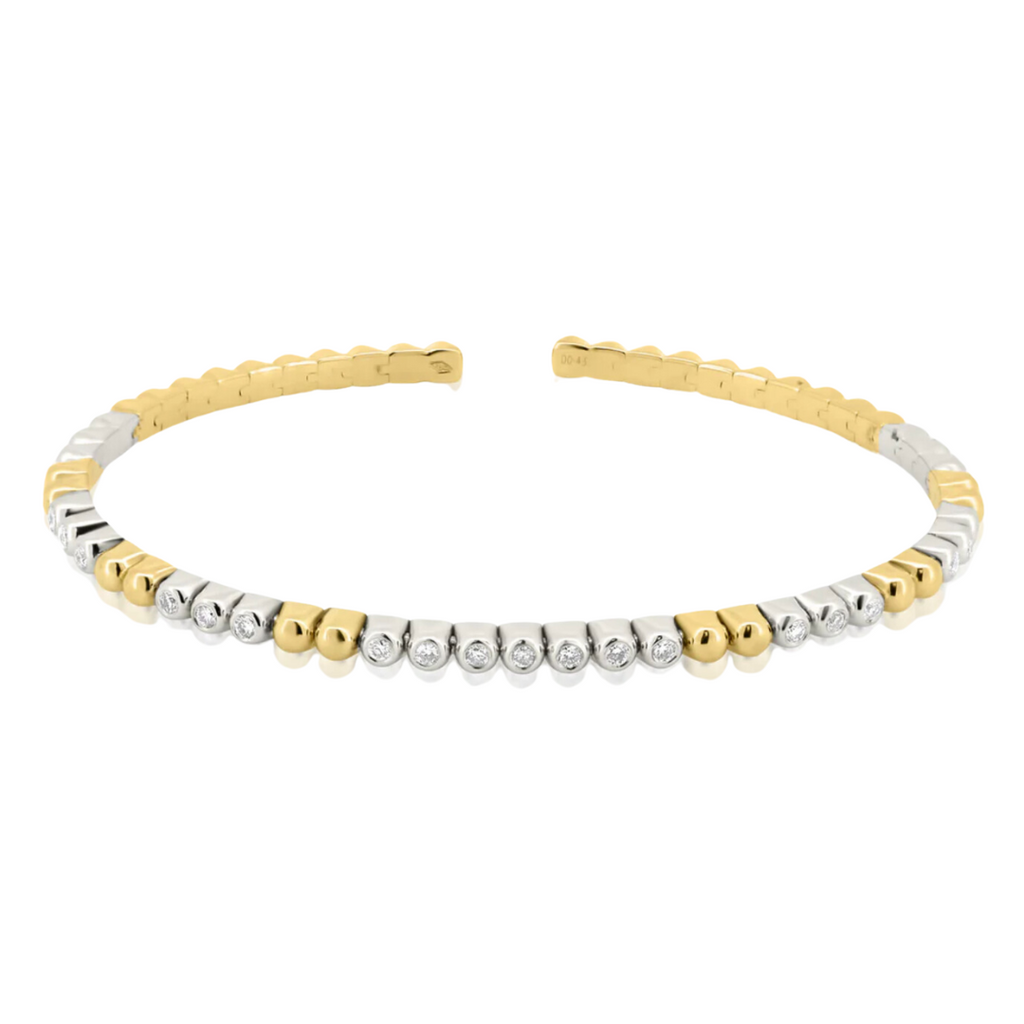 18K Two Tone Round Diamond Cuff Bangle