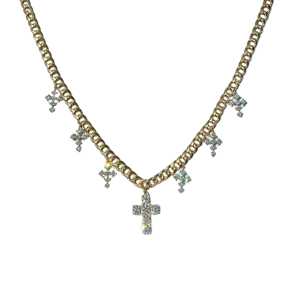Lab-Grown Cross Dangle Cuban Chain Necklace