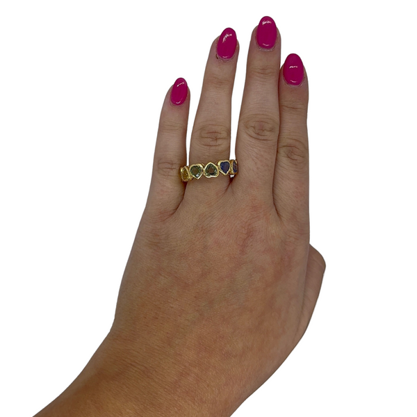 Bezel Alternating Heart Rainbow Sapphire Eternity Band