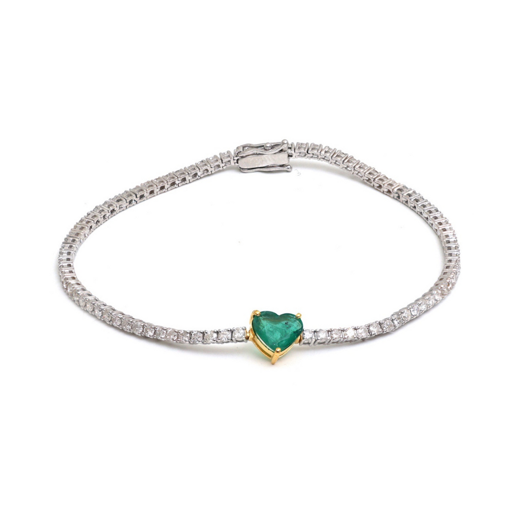 Emerald Heart Pendant Tennis Bracelet