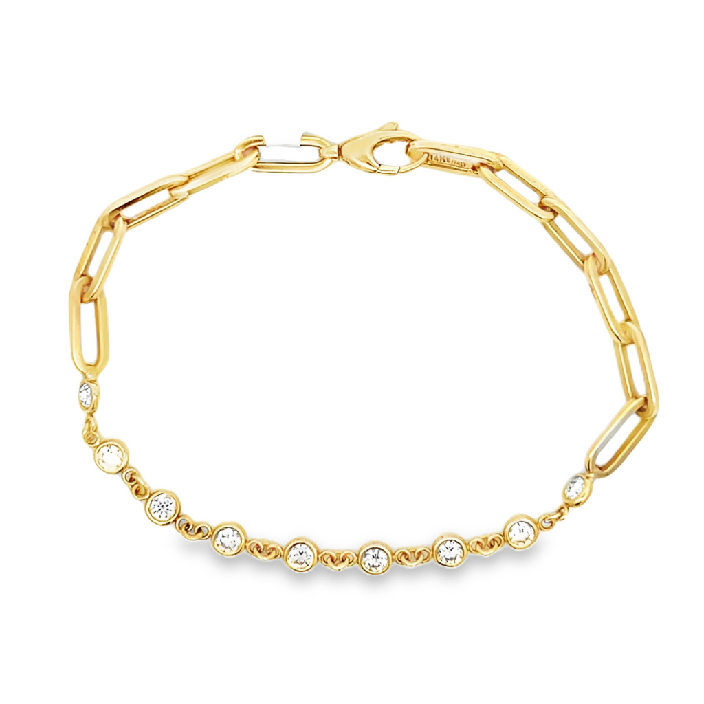 Half Paperclip Half Bezel Station Bracelet