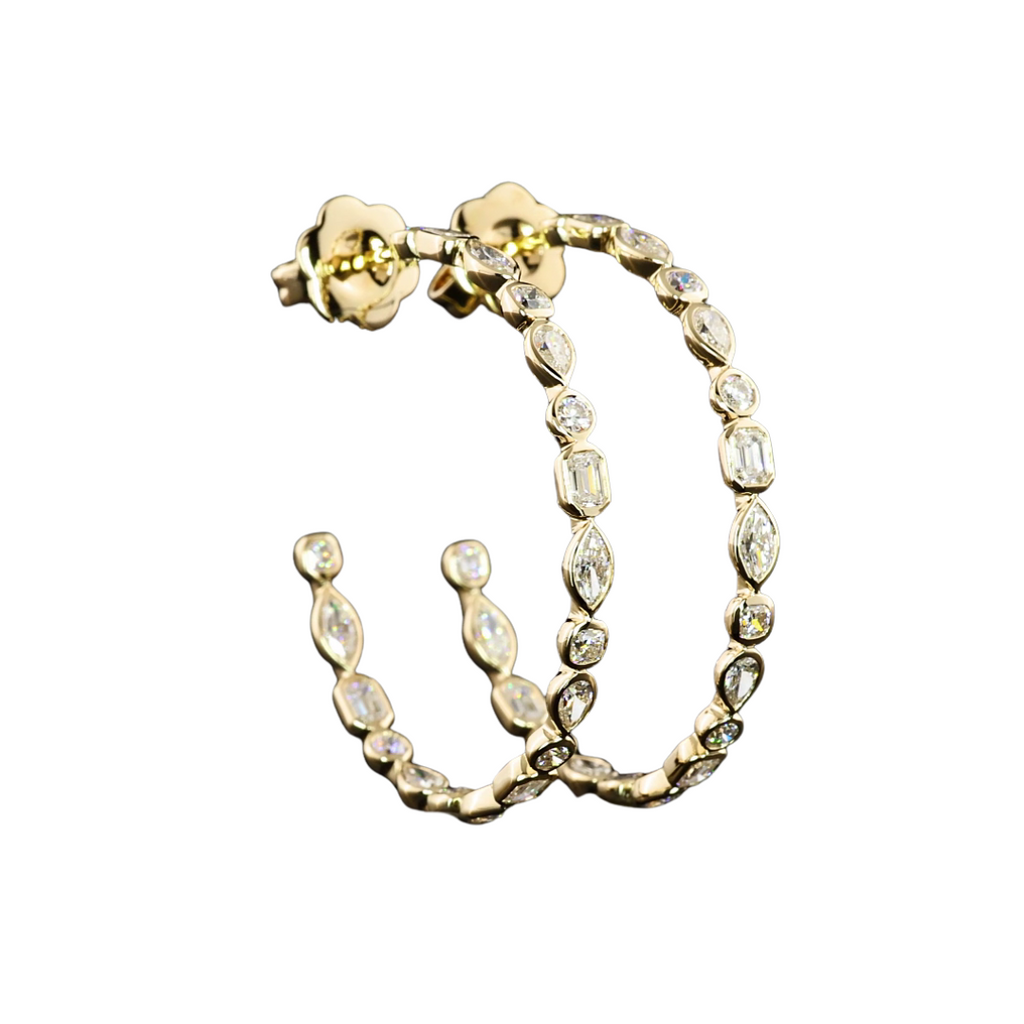Lab-Grown Bezel Mixed Fancy Shaped Hoops