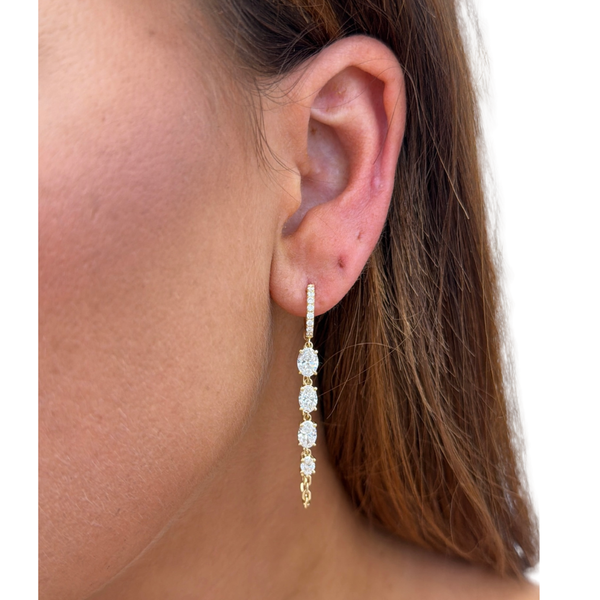 Lab-Grown Oval Dangle Chain Hoops