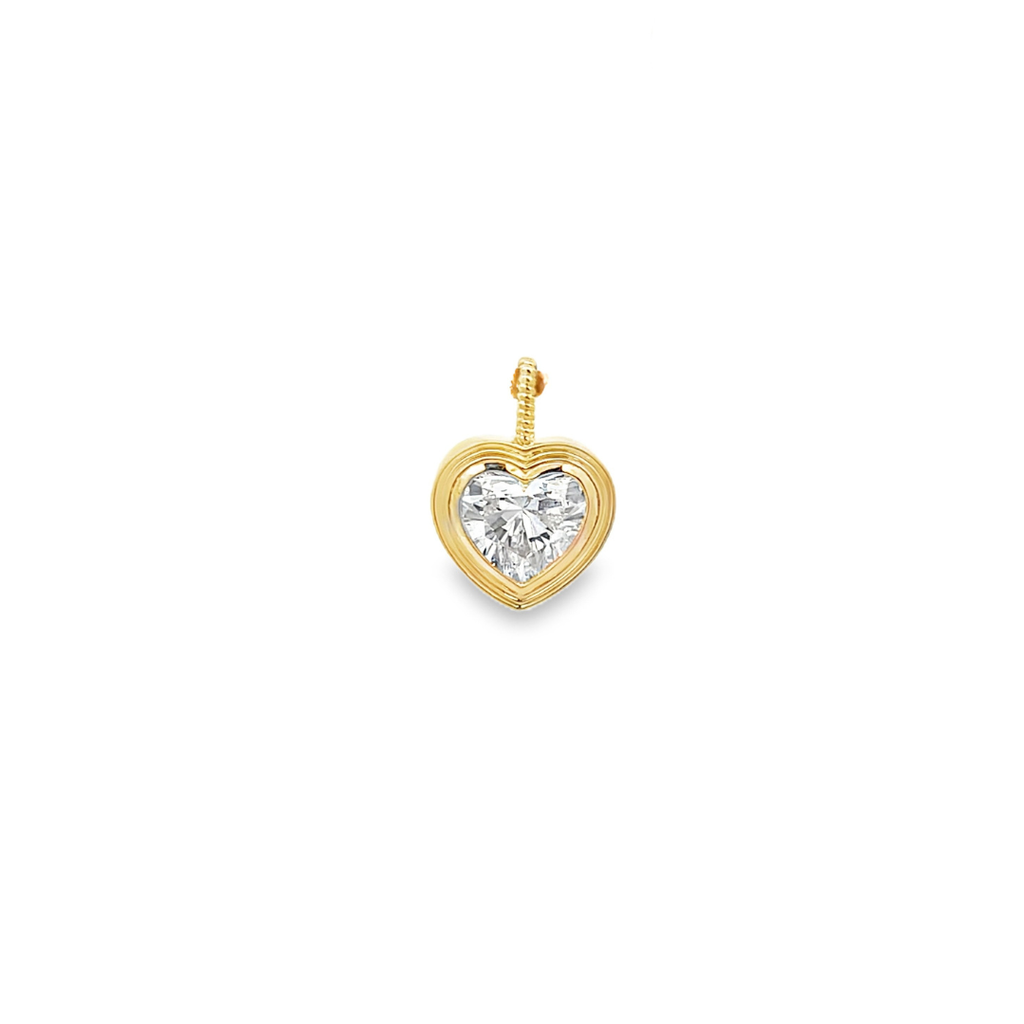 14K Yellow Gold Diamond Lab-Grown Fluted Bezel Heart Charm