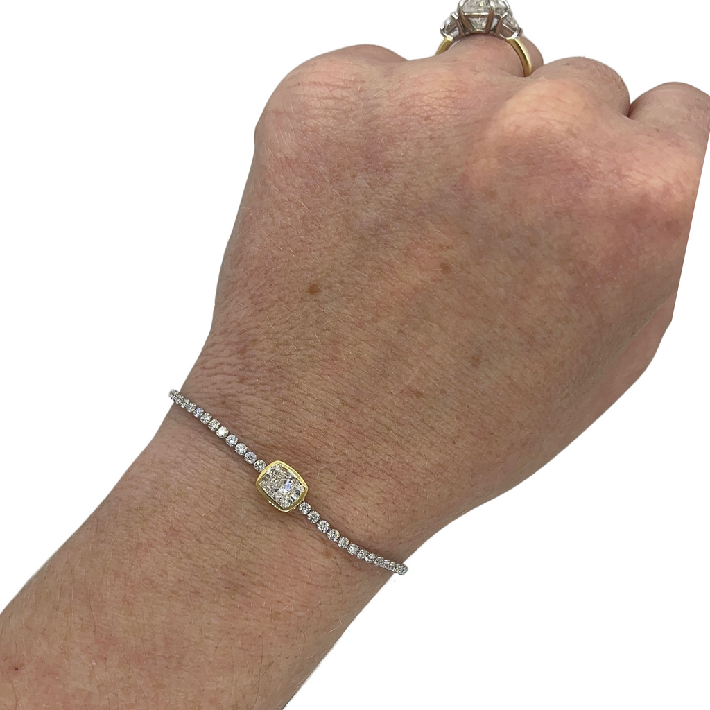 Lab-Grown Bezel Cushion Pendant Tennis Bracelet