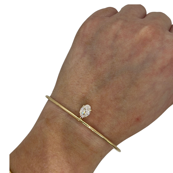 Lab-Grown Step-Cut Moval Dangle Bangle on hand