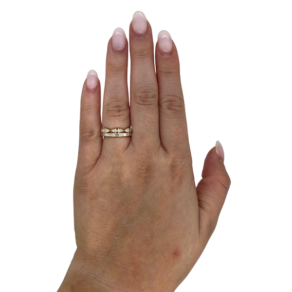 Lab-Grown Double Row Pear & Channel Set Baguette Band on hand