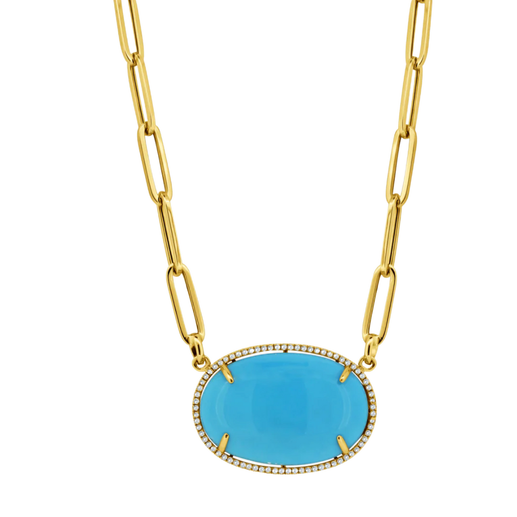 Diamond & Turquoise Paperclip Chain Necklace