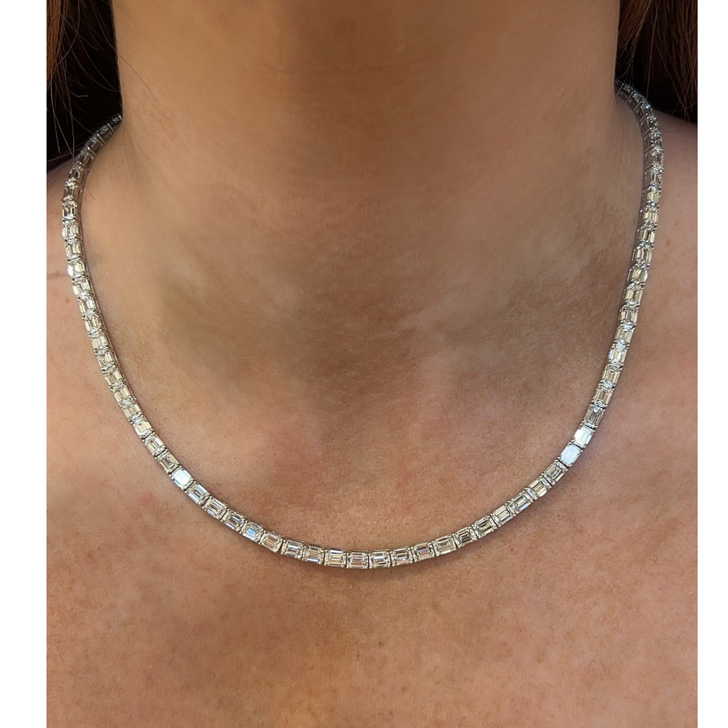Lab-Grown East/West Emerald-Cut Tennis Necklace