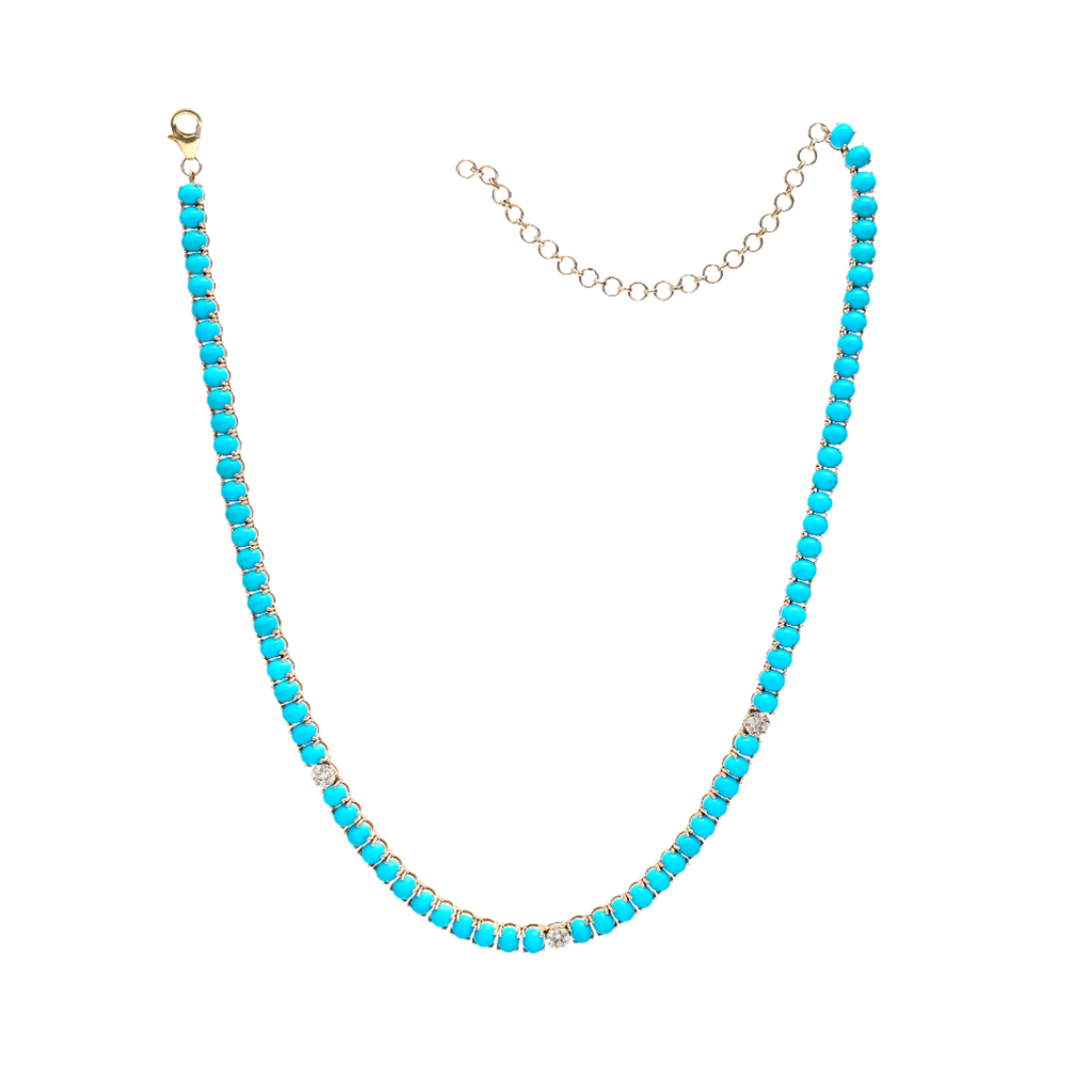 Adjustable Turquoise & Diamond Tennis Necklace