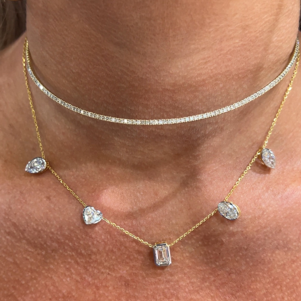 Lab-Grown Bezel Multi-Shape Station Necklace on neck