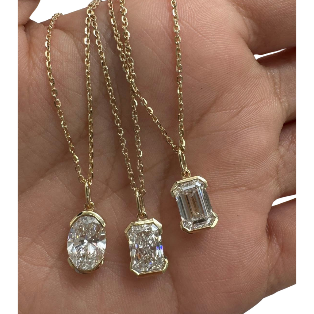 Lab-Grown 2 CTW Half Bezel Pendant Necklace