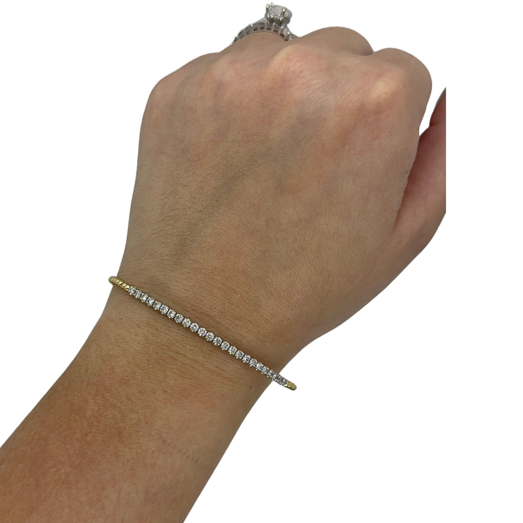 Beaded Two-Tone Diamond Flexible Bangle