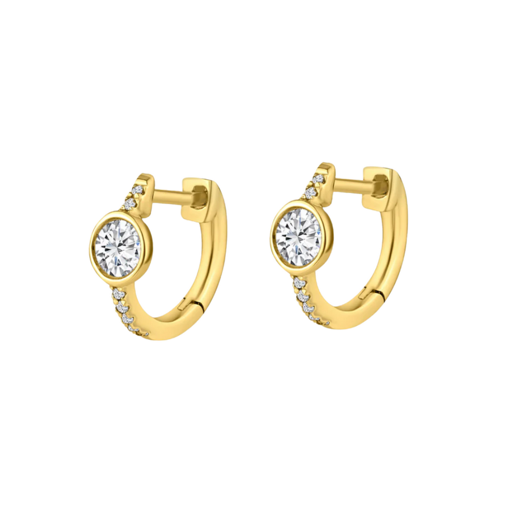 Bezel Center Round Diamond Huggies
