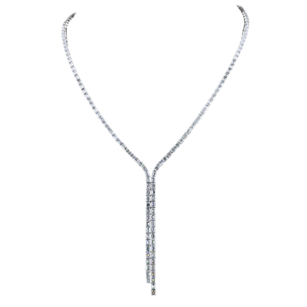 Lab-Grown Emerald Cut Lariat Tennis Necklace
