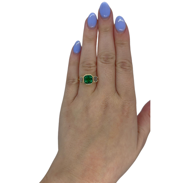 Lab-Grown Bezel Emerald 3 Stone Ring
