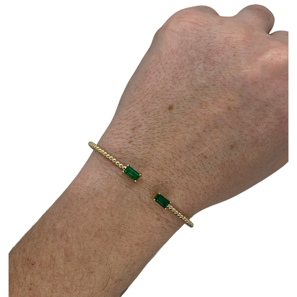 Baguette Cut Emerald Open Bead Cuff Bangle