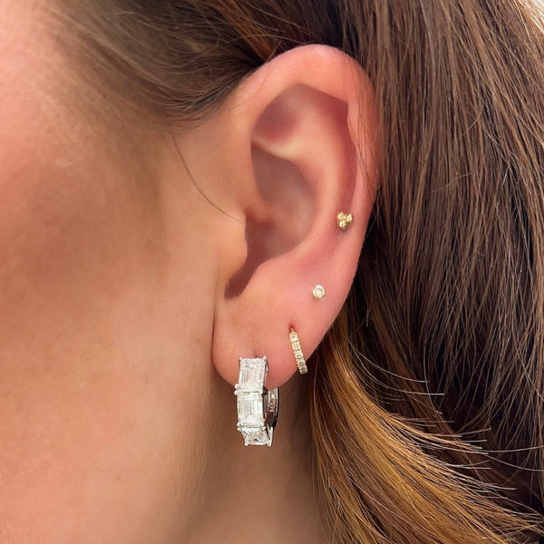 Lab-Grown Three Stone Emerald Cut Huggies