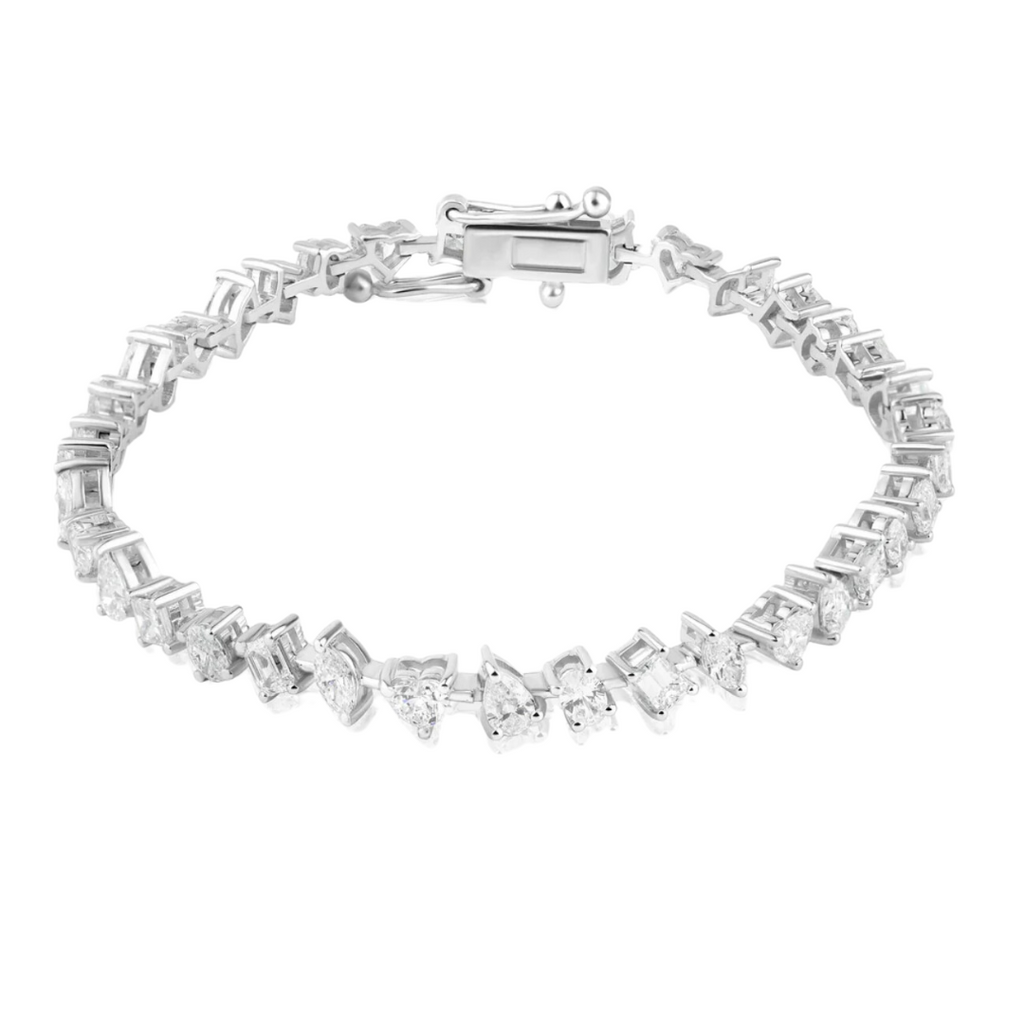 18K White Gold Mixed Cut Diamond Tennis Bracelet