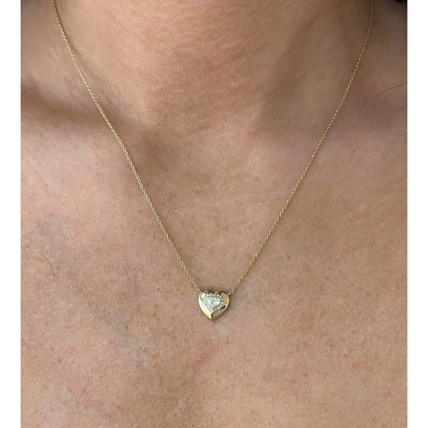 Puffy Heart Shape Diamond Necklace on neck