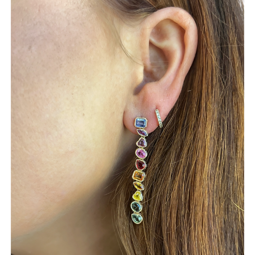 Multi-Shape Bezel Rainbow Sapphire Dangle Earrings