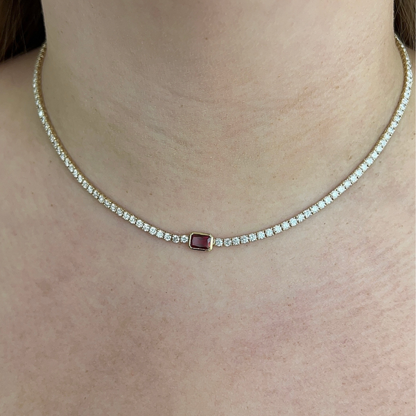 Lab-Grown Bezel Gemstone Pendant Tennis Necklace