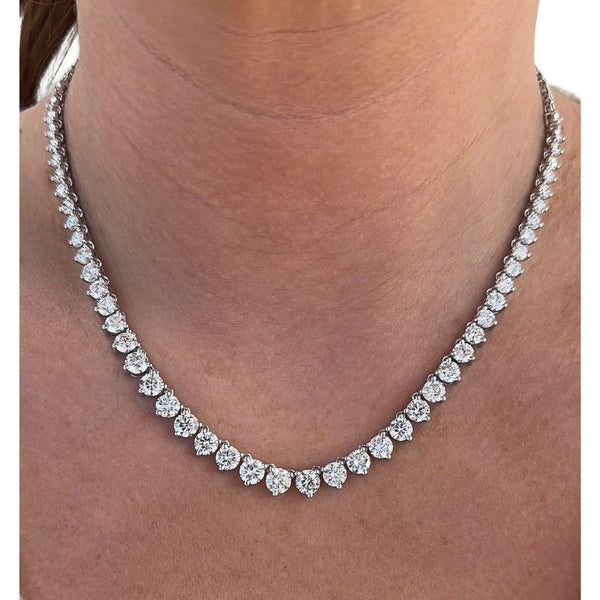 Lab-Grown 3 Prong Graduated Tennis Necklace