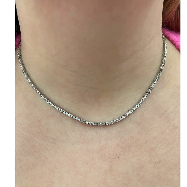 Mini Adjustable Bolo Diamond Tennis Necklace on neck