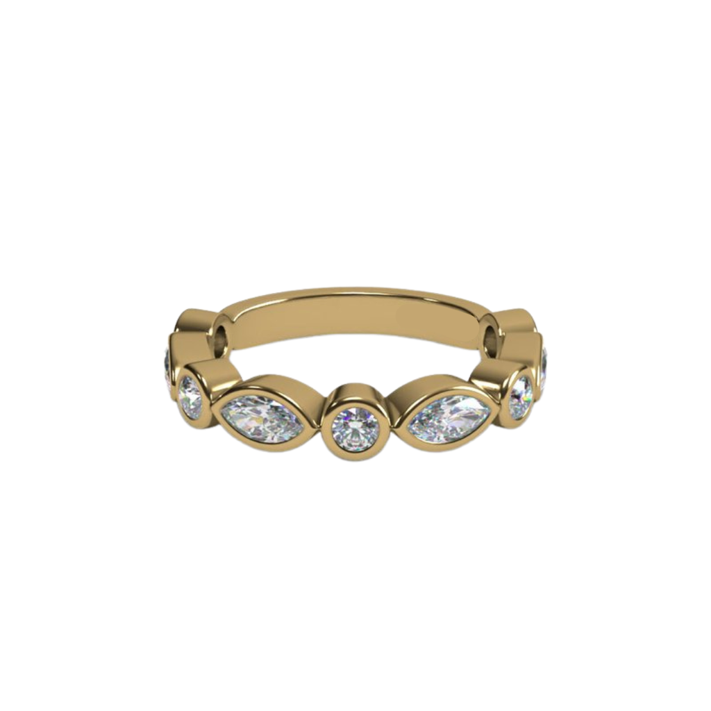 Lab-Grown Bezel Alternating Marquise & Round Band