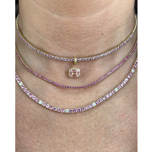 Lab-Grown Georgian Set Emerald Cut Pink Sapphire Charm