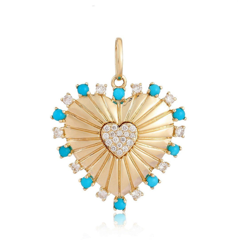 Diamond & Turquoise Heart Burst Charm