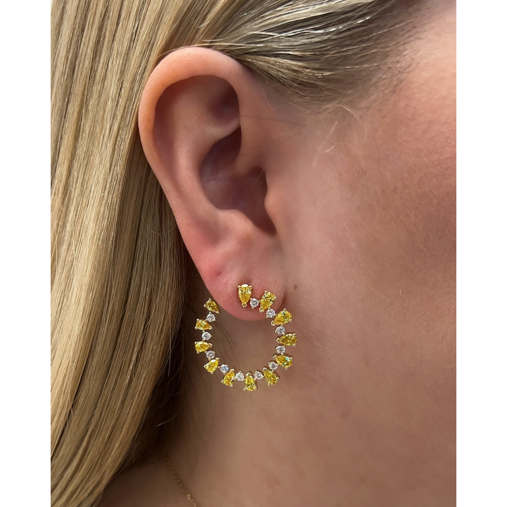 Lab-Grown Pear Yellow Diamond Crescent Hoops