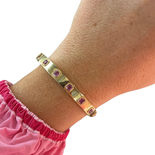 Pink Sapphire Asscher Bezel Bangle