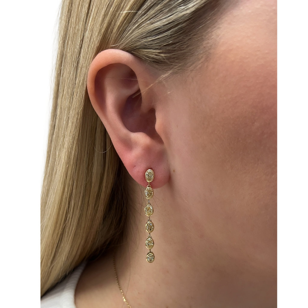 Lab-Grown Bezel Yellow Oval Diamond Dangle Earrings