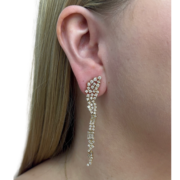 Diamond Cluster Drop Statement Earrings in ear