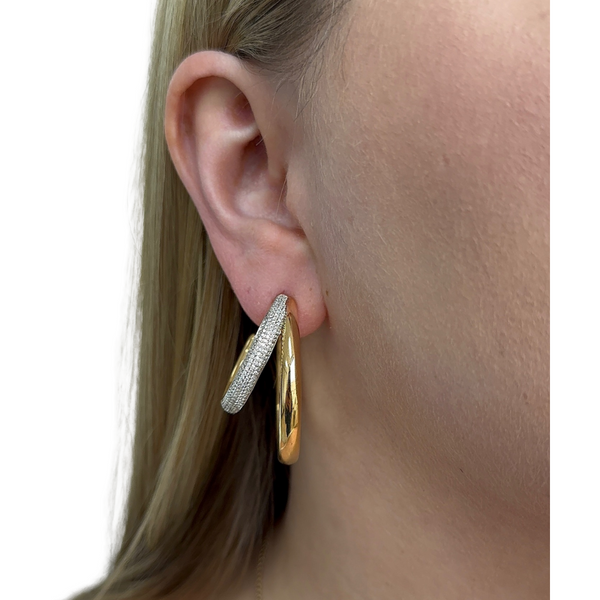 Pave and Gold Double Hoop Earrings