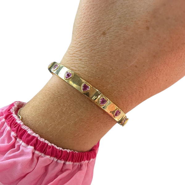 Pink Sapphire Heart Bezel Bangle