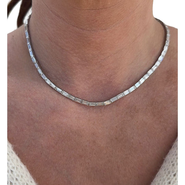 Lab-Grown Half Bezel Baguette Tennis Necklace