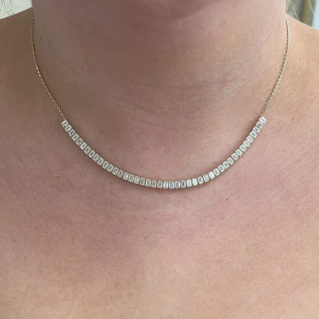 Lab-Grown Emerald Cut Halfway Tennis Necklace