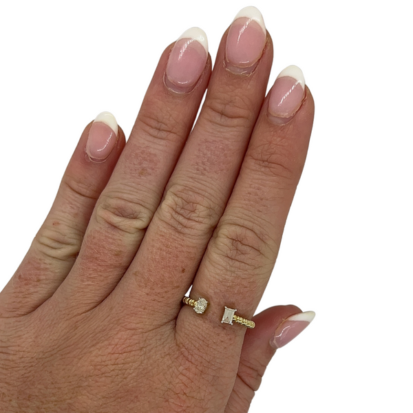 Oval & Emerald Beaded By-Pass Ring