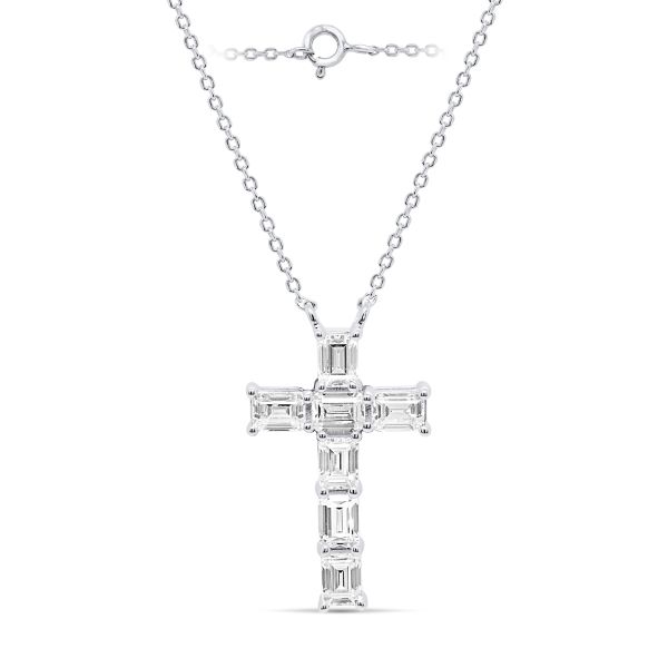 Lab-Grown Emerald Cut Diamond Cross Necklace