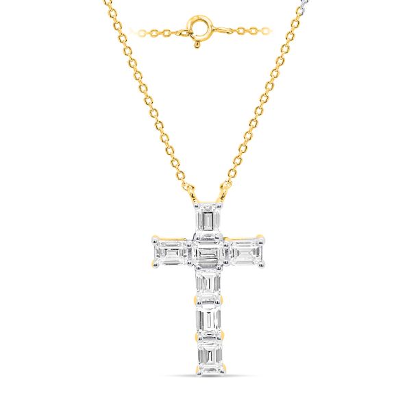 Lab-Grown Emerald Cut Diamond Cross Necklace