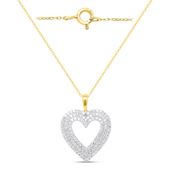 Yellow Gold Plated Sterling Silver- Lab-Grown Diamond Pave Heart Necklace