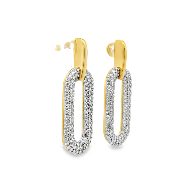 Sterling Silver- Lab-Grown Pave Two-Tone Statement Earrings