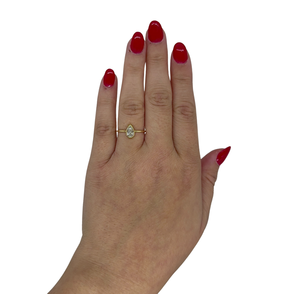 Lab-Grown Pear Solitaire Bezel Ring