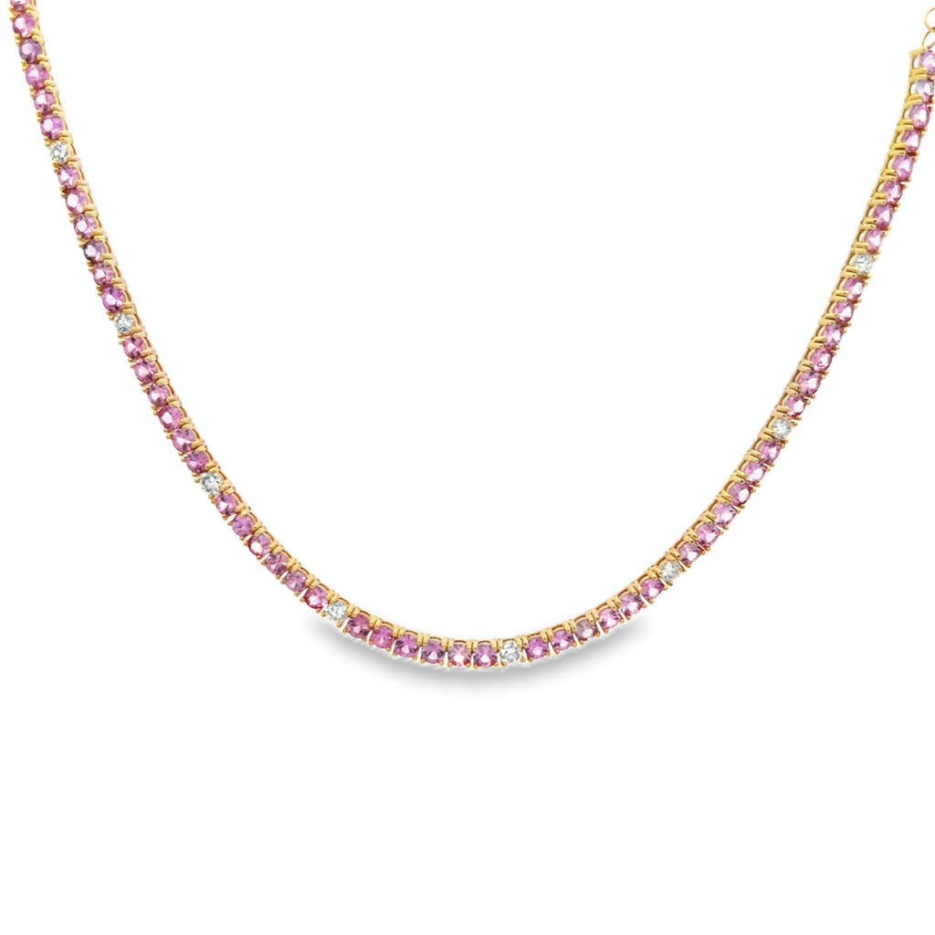 Pink Sapphire & Diamond Tennis Choker Necklace