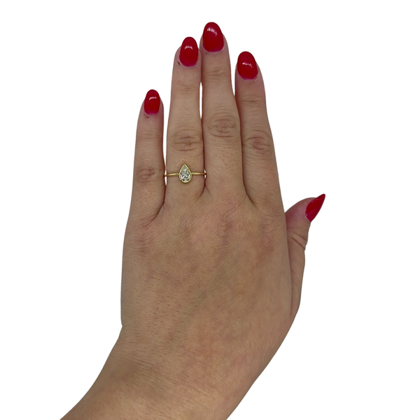 Lab-Grown Pear Solitaire Bezel Ring