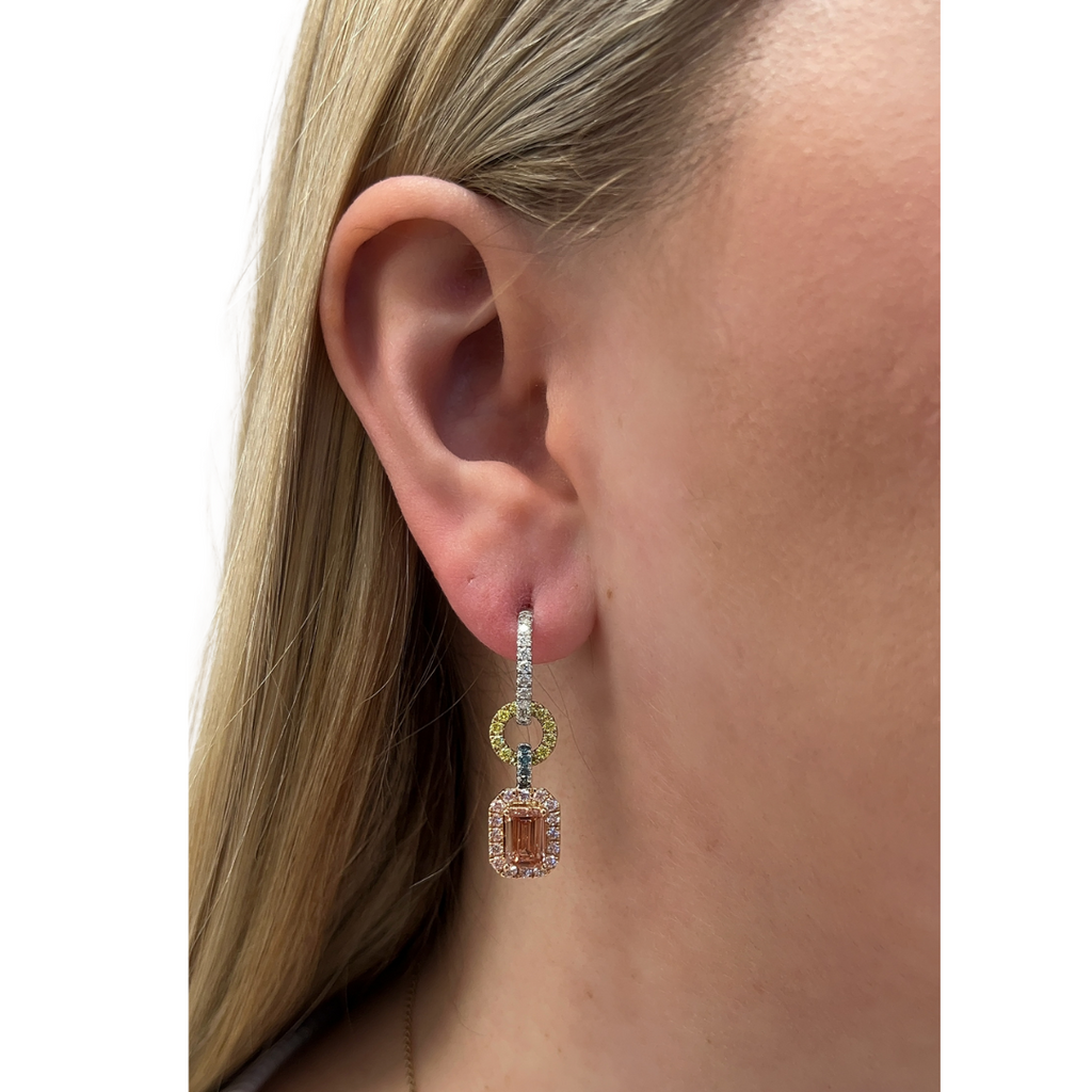 Lab-Grown Pink & Yellow Diamond Dangle Earrings